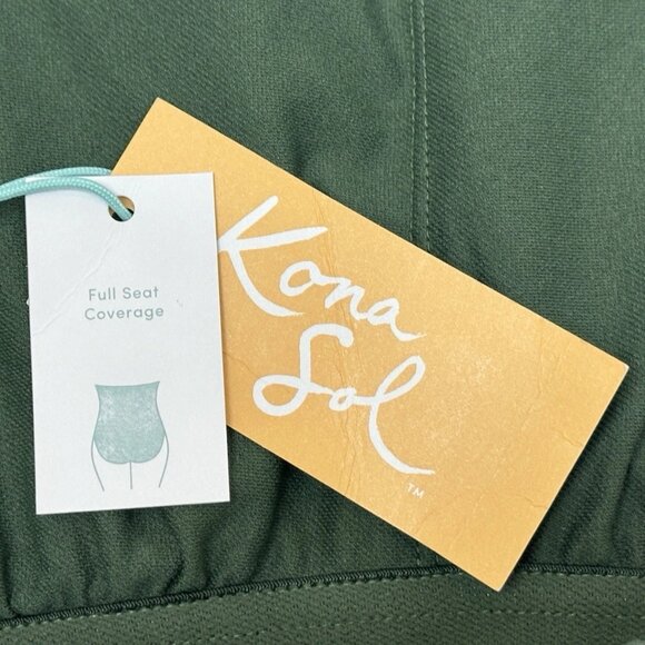 π Kona Sol Pucker Textured One Piece Swimsuit Dark Green M 8-10 NWT Adjustable - Picture 9 of 11